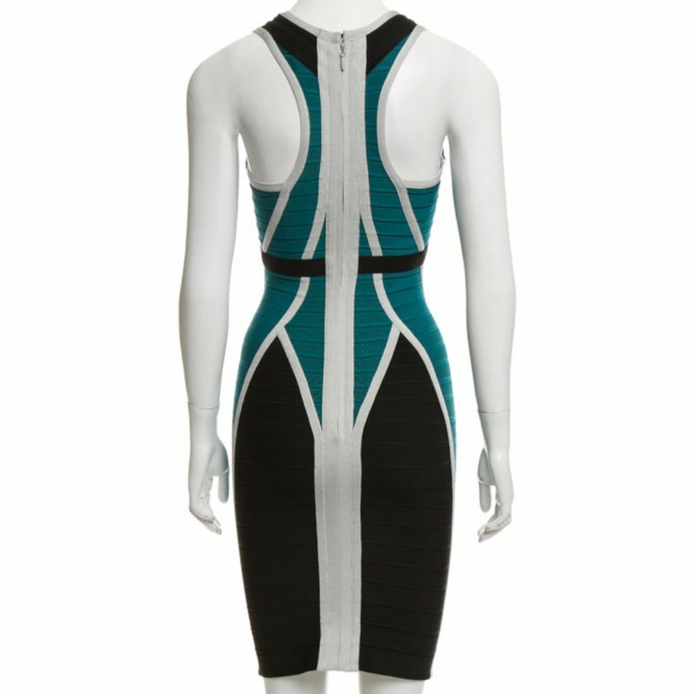 NEW Black Teal HERVE LEGER Eyvette Bandage Dress - Picture 3 of 8